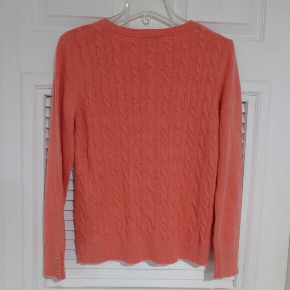Talbots Women's Cable Knit Sweater Lambswool Blend Melon Color Size L - Picture 2 of 6